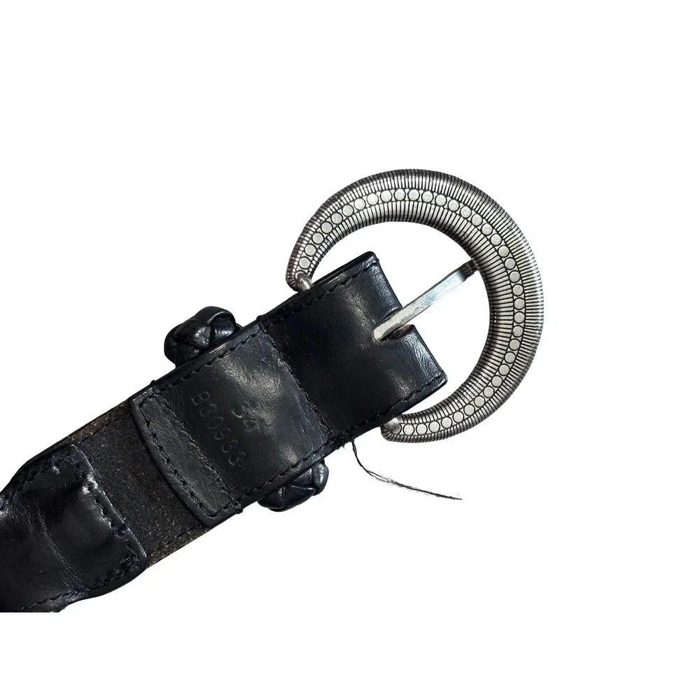 Brighton B30933‎ Black Braided Leather Belt Silver Ornate Buckle Size 34